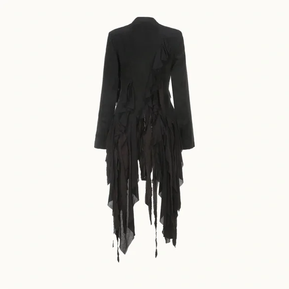 Elywood black asymmetrical hem draped blazer